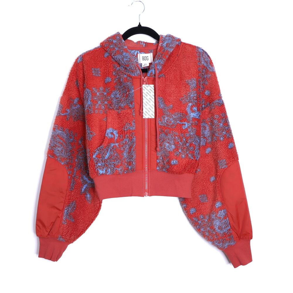 BDG Forest Sherpa Crop Hooded Jacket NWT Multi Orange Paisley Women's S